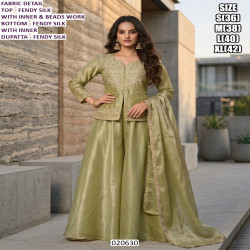 Designer Fendy Silk Embroidered Palazzo Suit Set with Dupatta